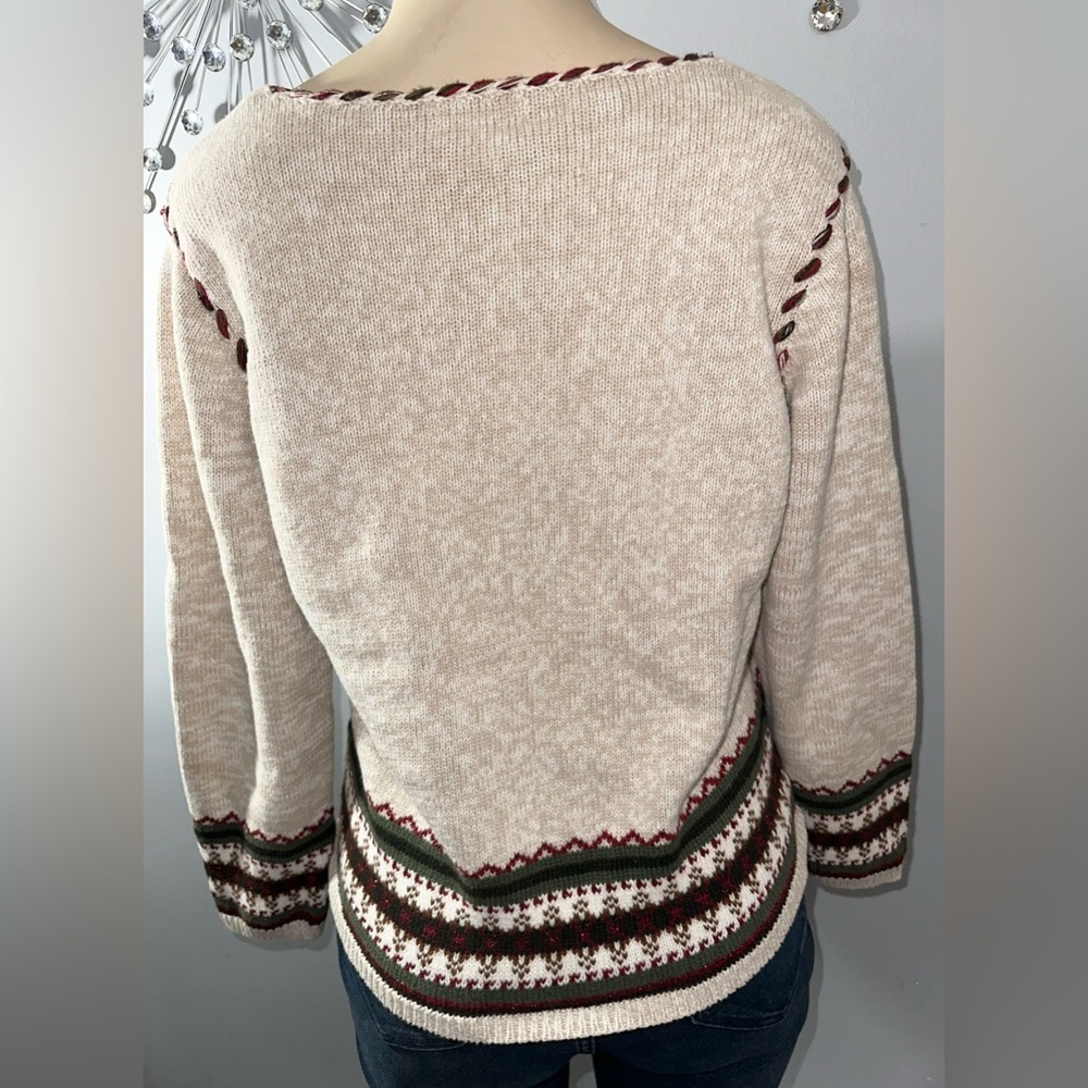 Christopher & Banks Women’s Beige Embroidered‎ Long Sleeve Size L Knit Sweater - Picture 2 of 13
